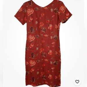 Coldwater Creek Dress 8 Linen Floral Roses Fully Lined Cottagecore Shift